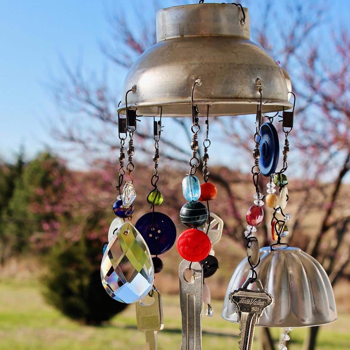 welcome to nanas whimsical repurposed recycled wind chimes craft outdoor decoration kids upcycled tutorial diy 11